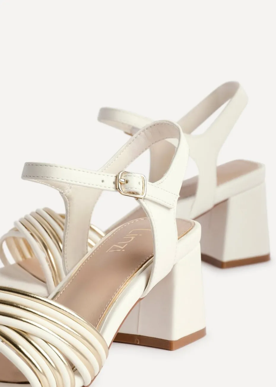 Linzi Genna Ivory Faux Leather Strappy Crossover Heeled Sandal