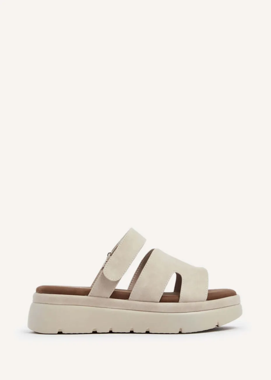 Linzi Harper Beige Faux Nubuck Chunky Link Strap Sandal