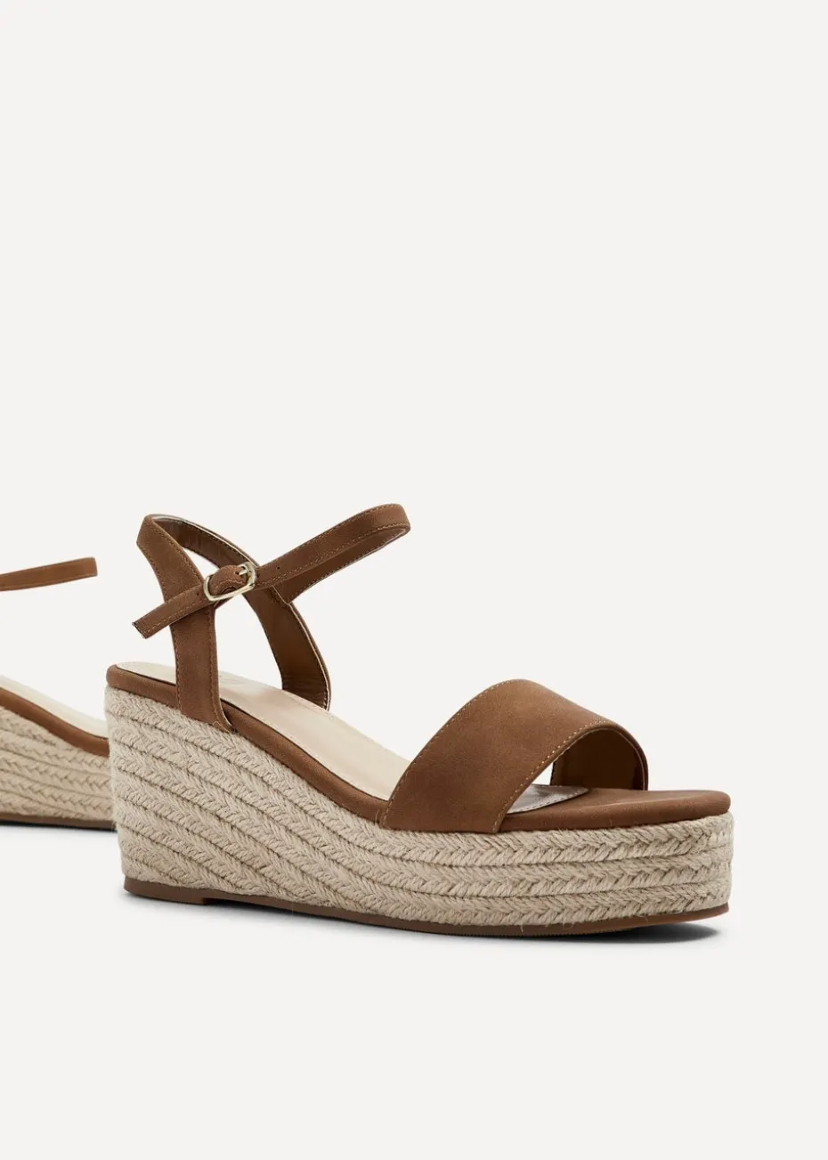 Linzi Illusion Tan Faux Nubuck Rope Platform Wedge