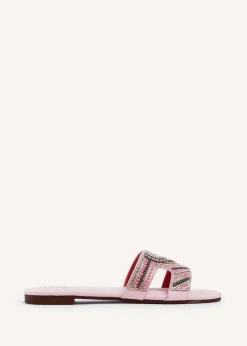 Linzi Indira Baby Pink Suede Aztec Design Embellished Slider Sandal