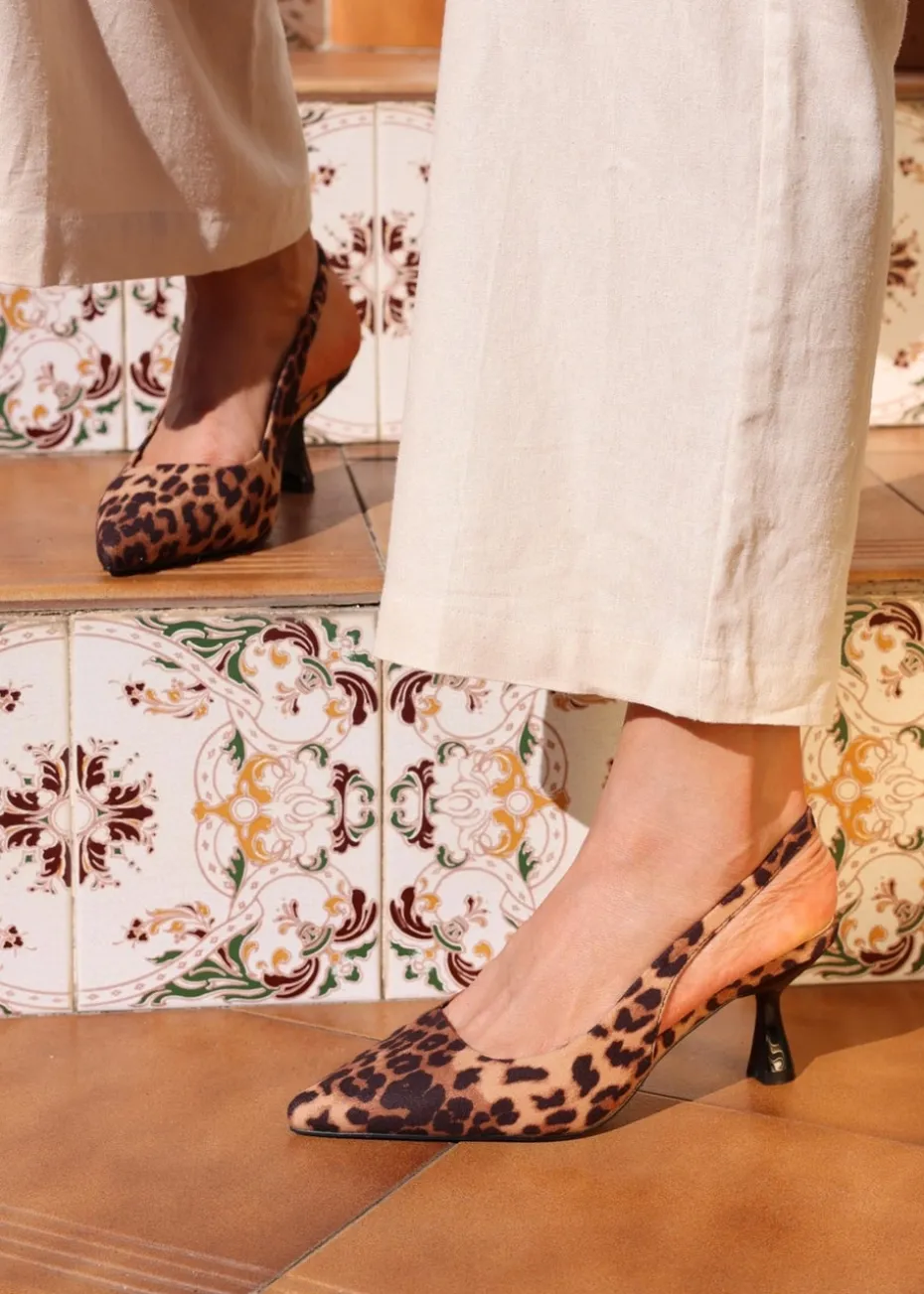 Linzi Izzie Multi Wide Fit Leopard Print Sling Back Low Court Heel