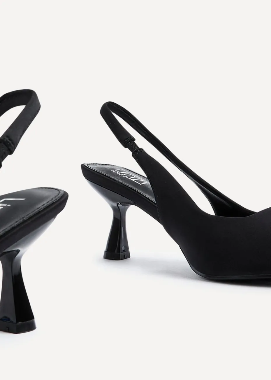 Linzi Izzie Wide Fit Black Lycra Sling Back Low Court Heel