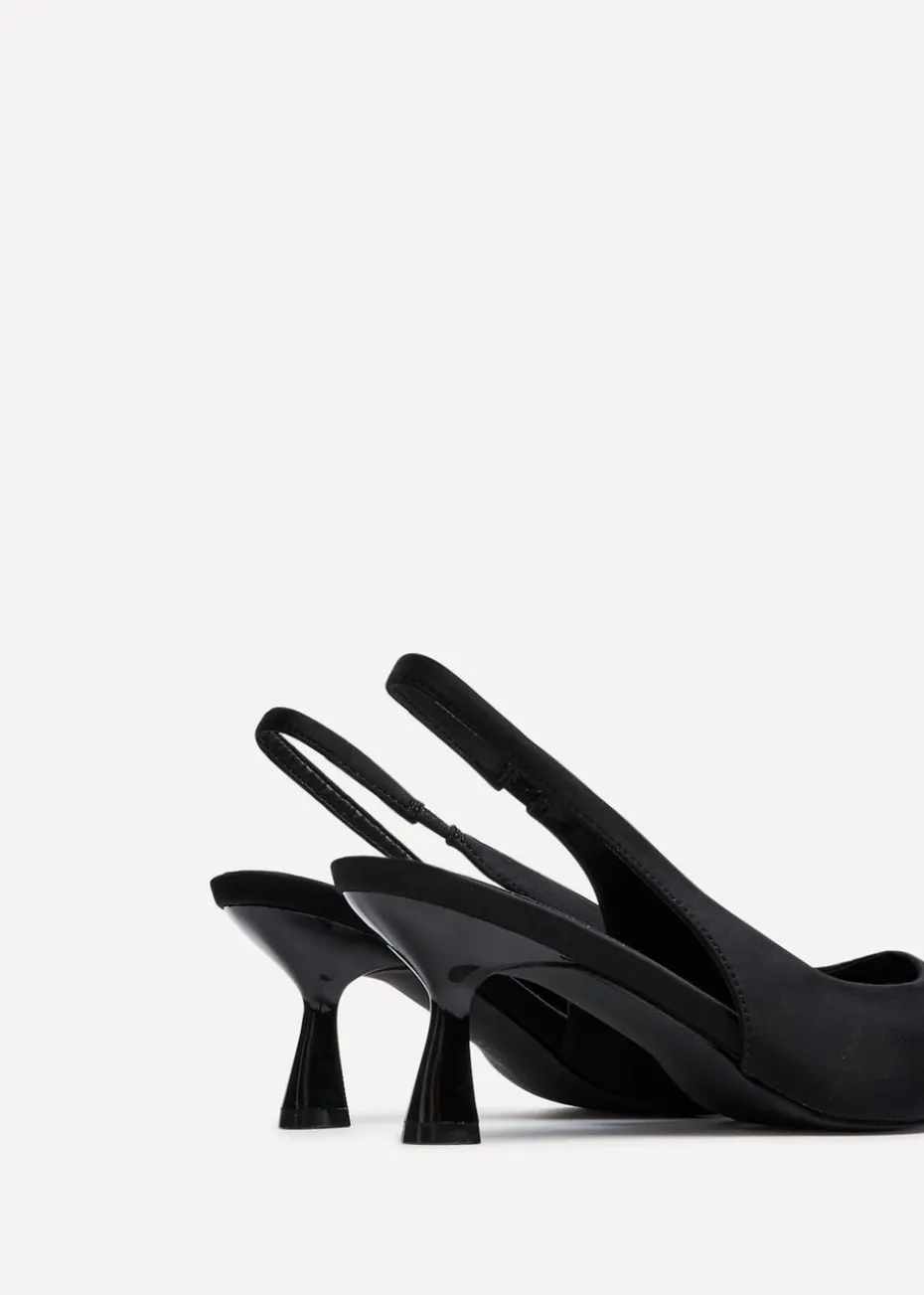 Linzi Izzie Wide Fit Black Lycra Sling Back Low Court Heel