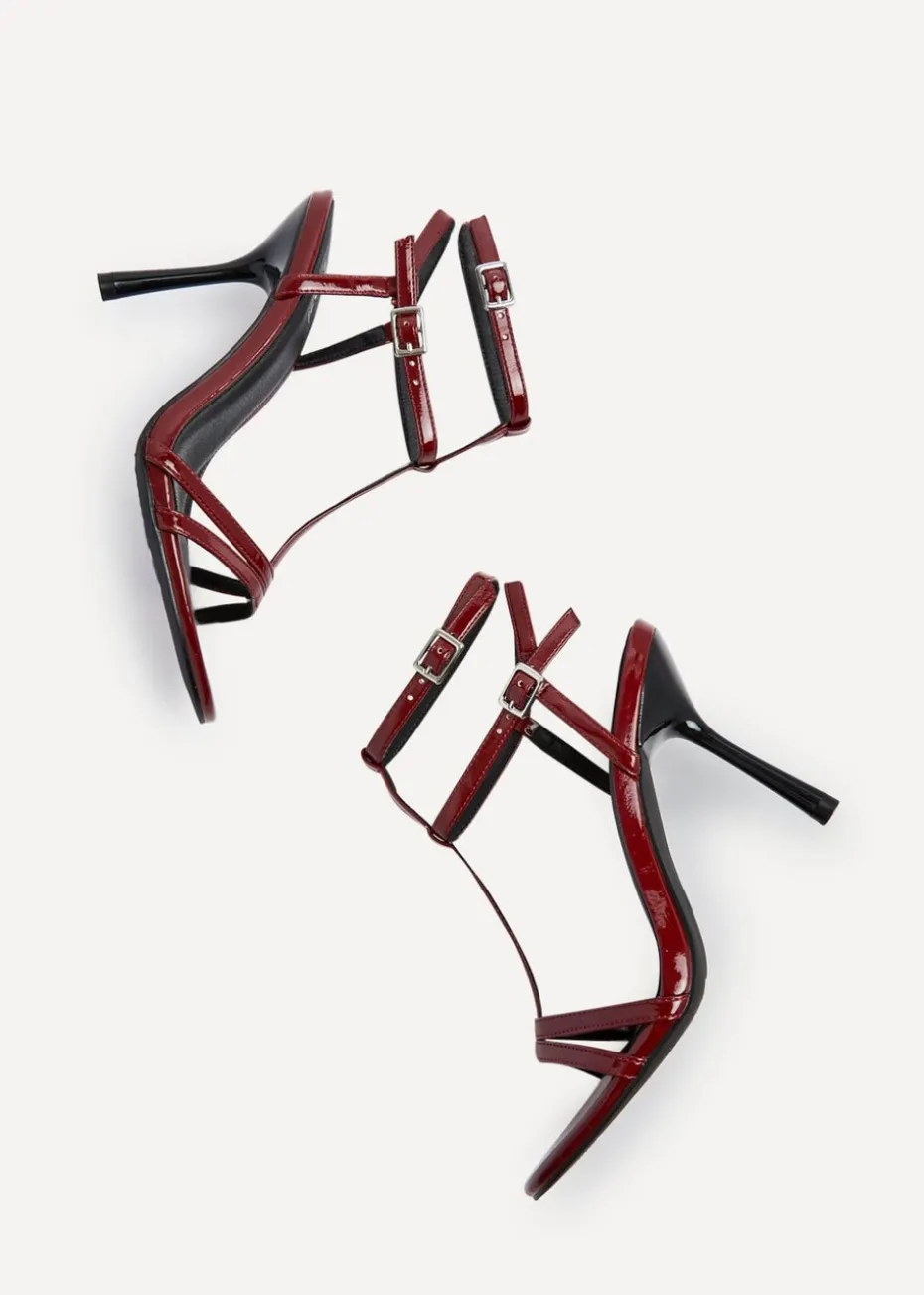 Linzi Jada Burgundy Patent T-Bar Strappy Stiletto Heels