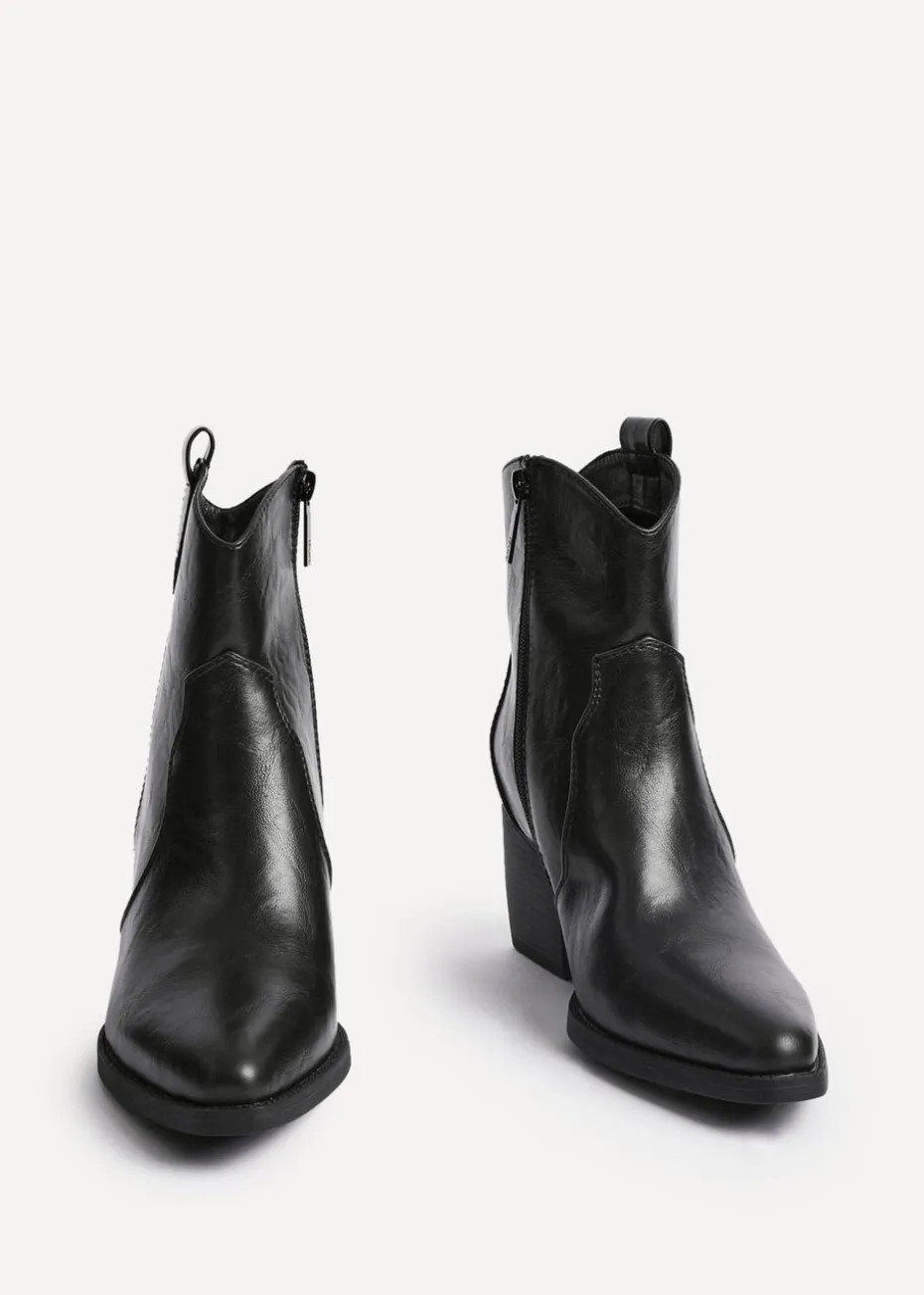 Linzi Jessie Black Faux Leather Western Ankle Boot