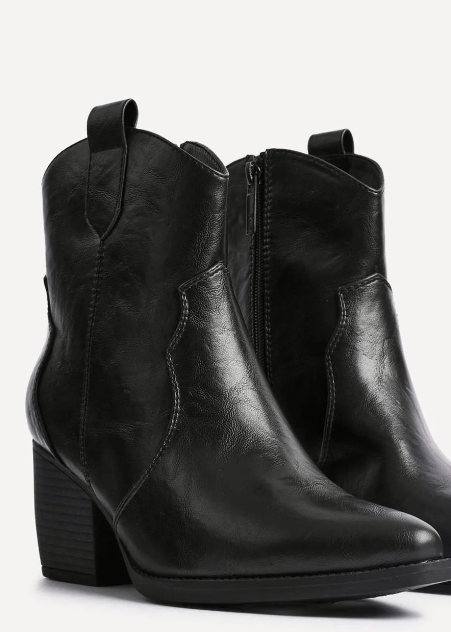 Linzi Jessie Black Faux Leather Western Ankle Boot