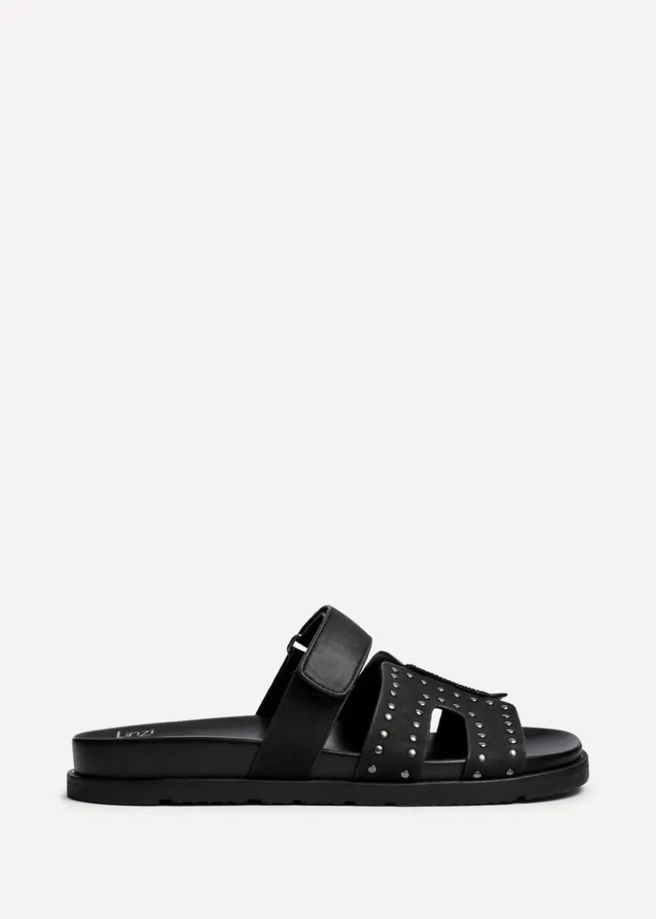 Linzi Karma Black Nubuck Studded Linked Design Sandal