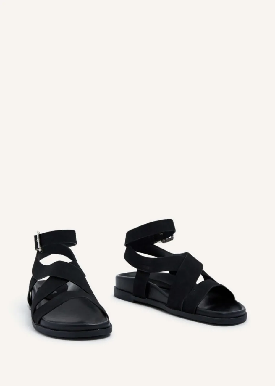 Linzi Kay Black Faux Suede Footbed Wrap Around Sandal