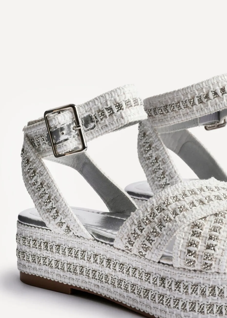 Linzi Kiana White & Silver Raffia Flatform Sandal