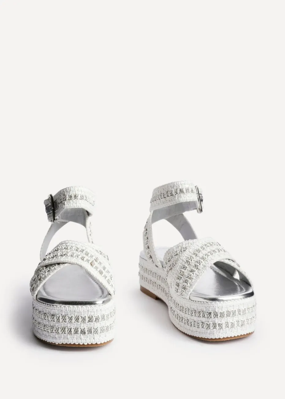 Linzi Kiana White & Silver Raffia Flatform Sandal