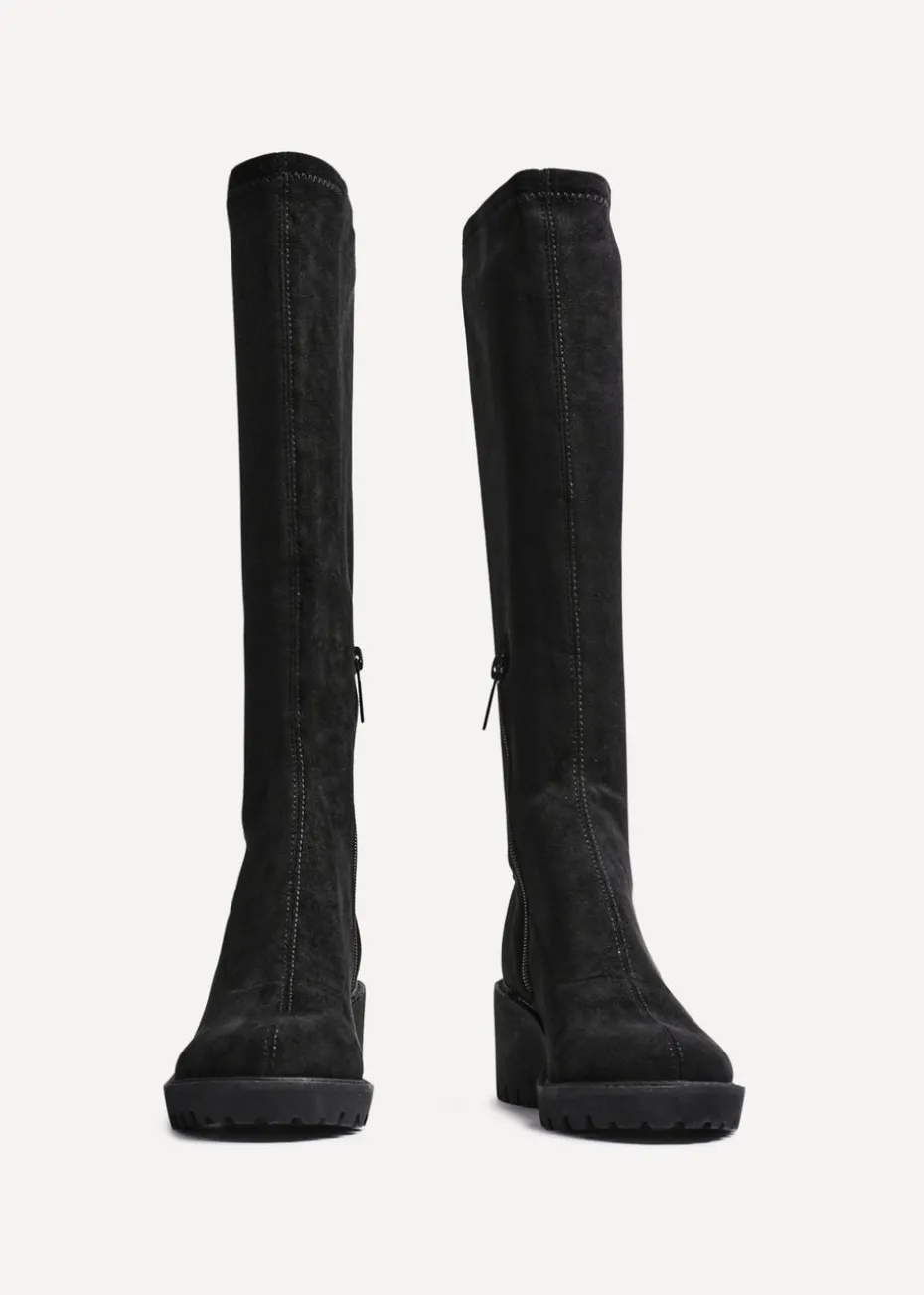 Linzi Kortina Black Faux Suede Wedge Knee High Boot