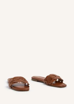 Linzi Linked Tan Faux Leather Sliders