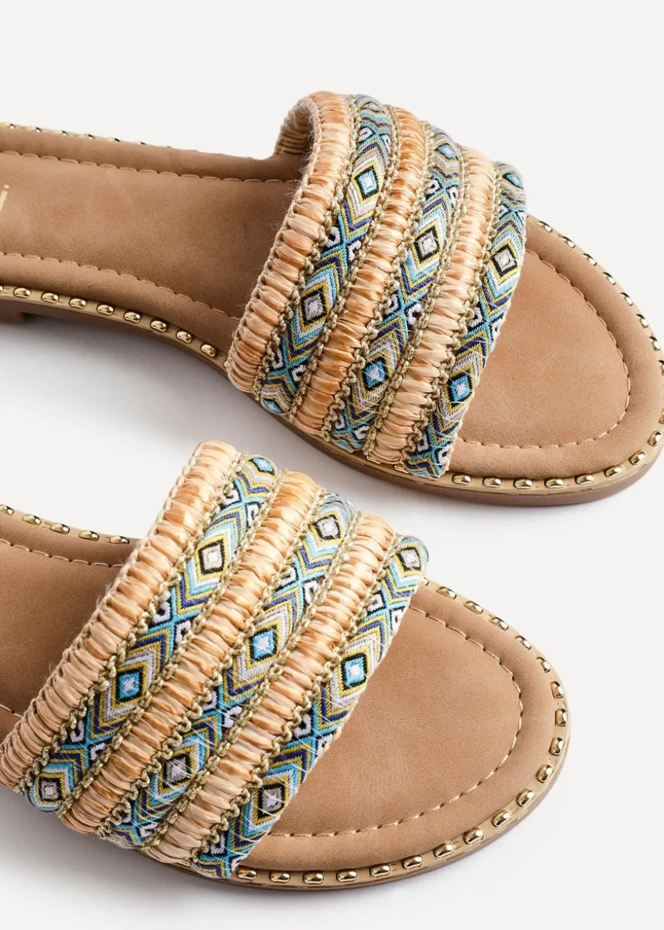 Linzi Mariana Blue Bohemian Inspired Flat Slider Sandal