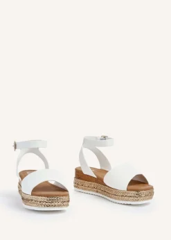 Linzi Marisol Wide Fit White Faux Leather Flatform Sandal