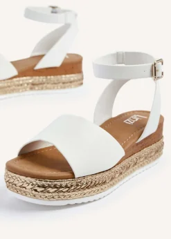 Linzi Marisol Wide Fit White Faux Leather Flatform Sandal