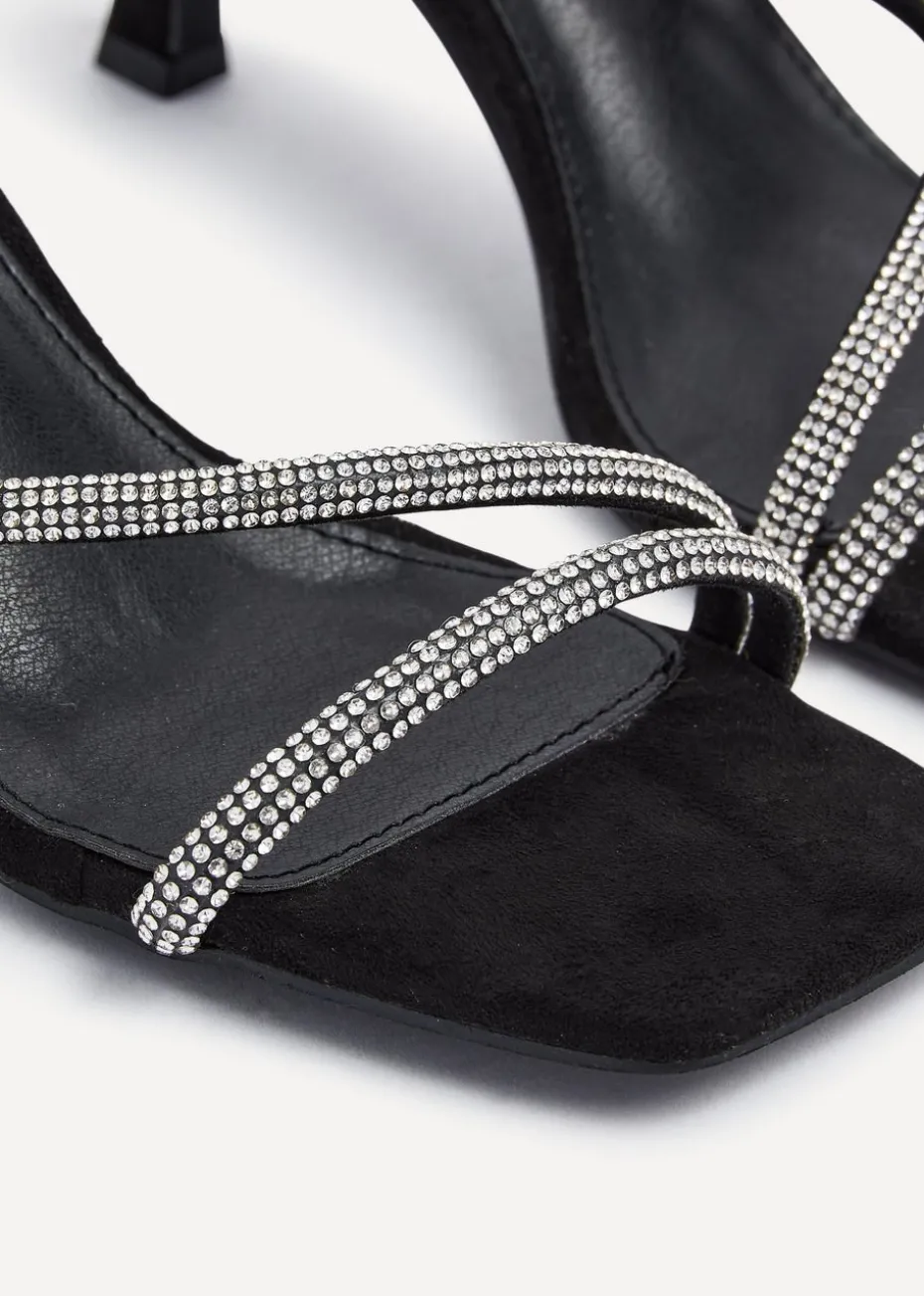 Linzi Mayfair Black Suede Diamante Heeled Sandal