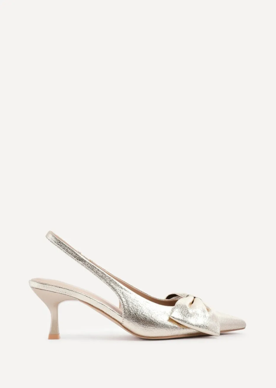 Linzi Merlot Gold Faux Leather Slingback Court Heels