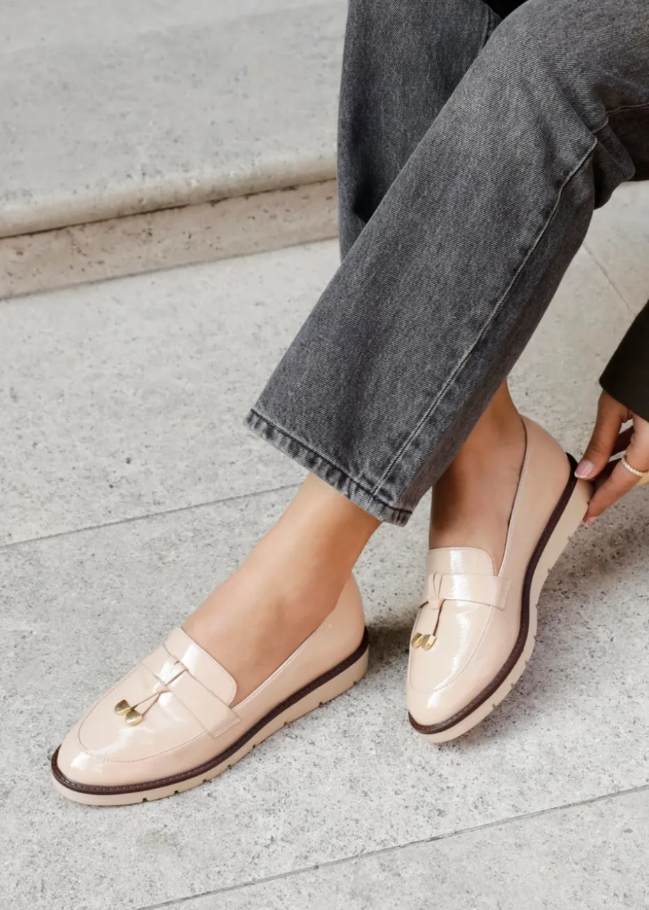 Linzi Nancy Camel Patent Faux Leather Loafer