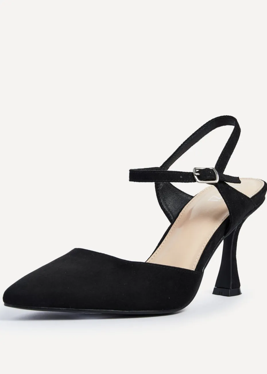 Linzi Natalia Black Faux Suede Open Back Stiletto Court Heel