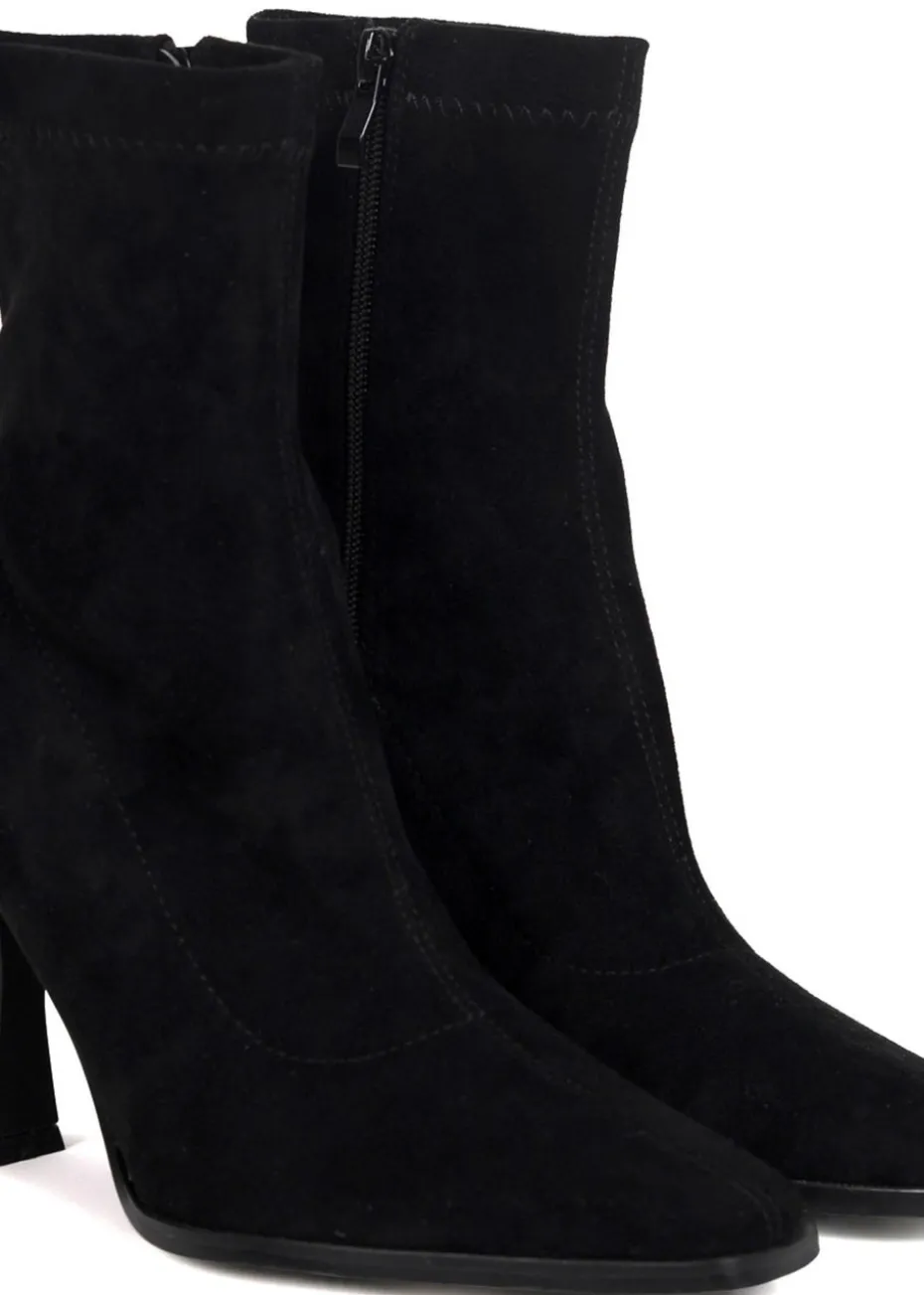 Linzi Noelle Black Suede Square Toe Heeled Sock Boot