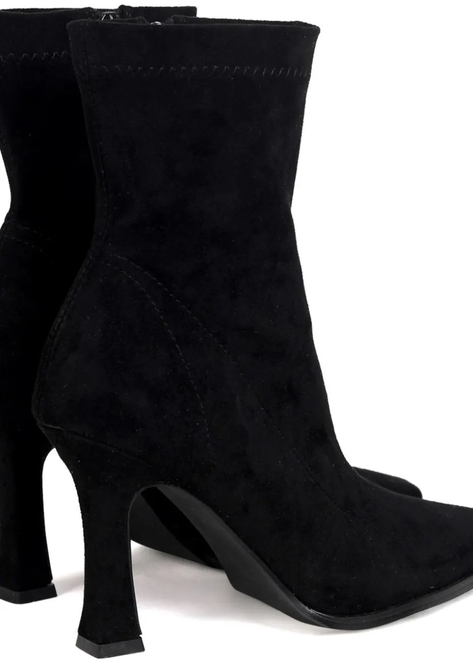 Linzi Noelle Black Suede Square Toe Heeled Sock Boot