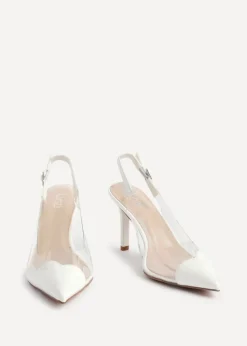 Linzi Nolita White Perspex Patent Mix Slingback Court Heels