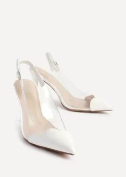 Linzi Nolita White Perspex Patent Mix Slingback Court Heels