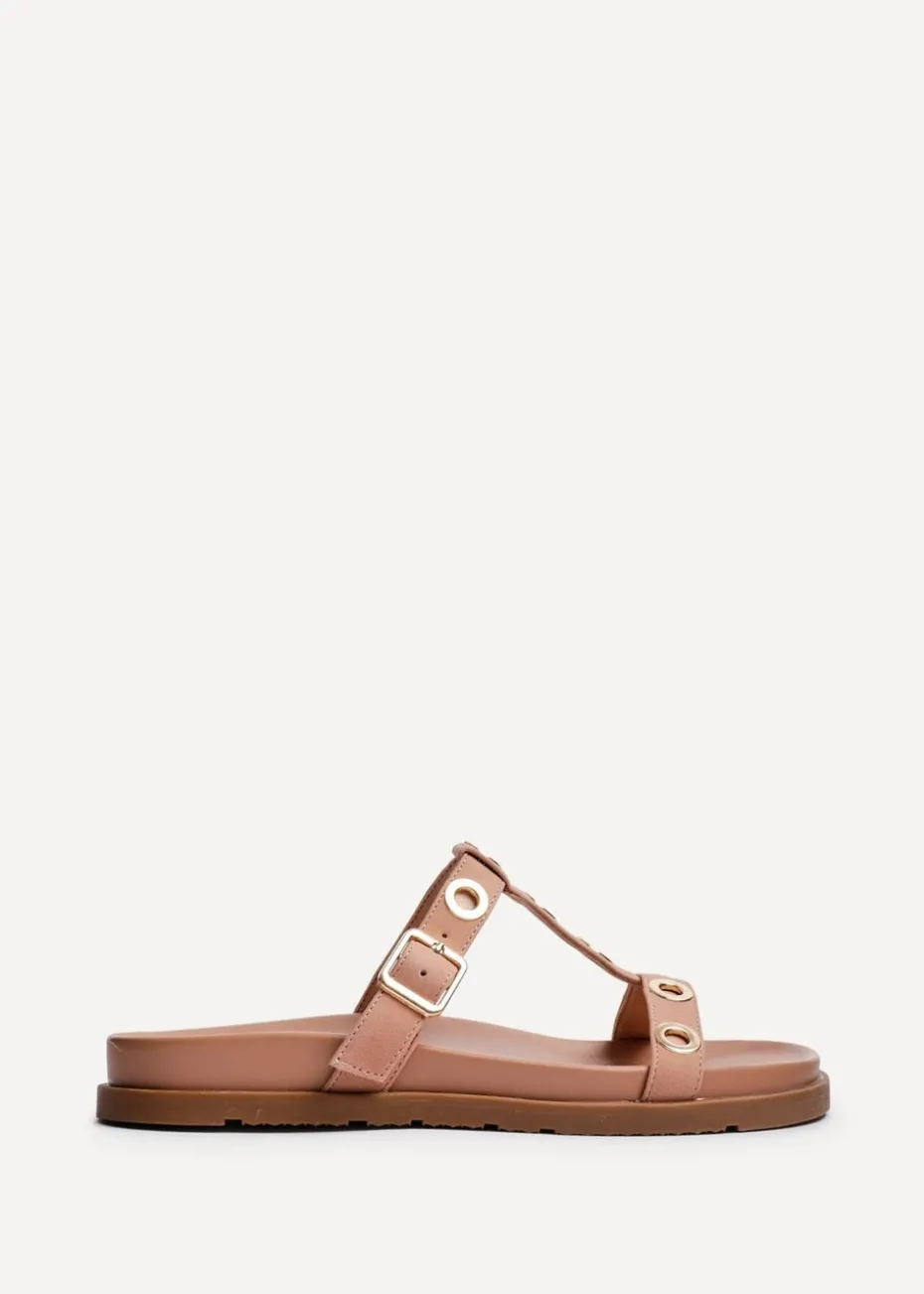 Linzi Notice Dusky Pink Faux Leather Studded Flat Sandals