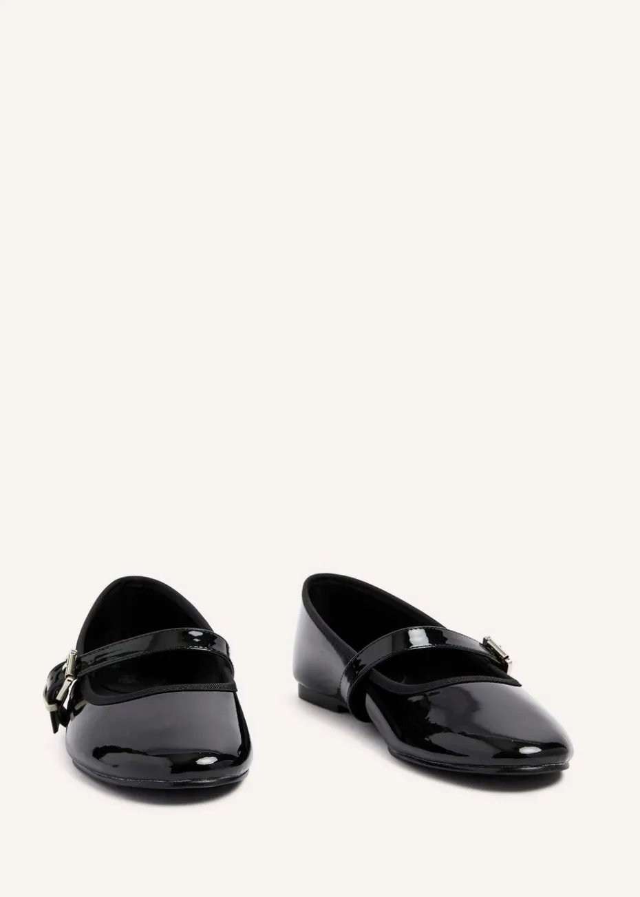 Linzi Odette Black Faux Patent Mary Jane Pumps