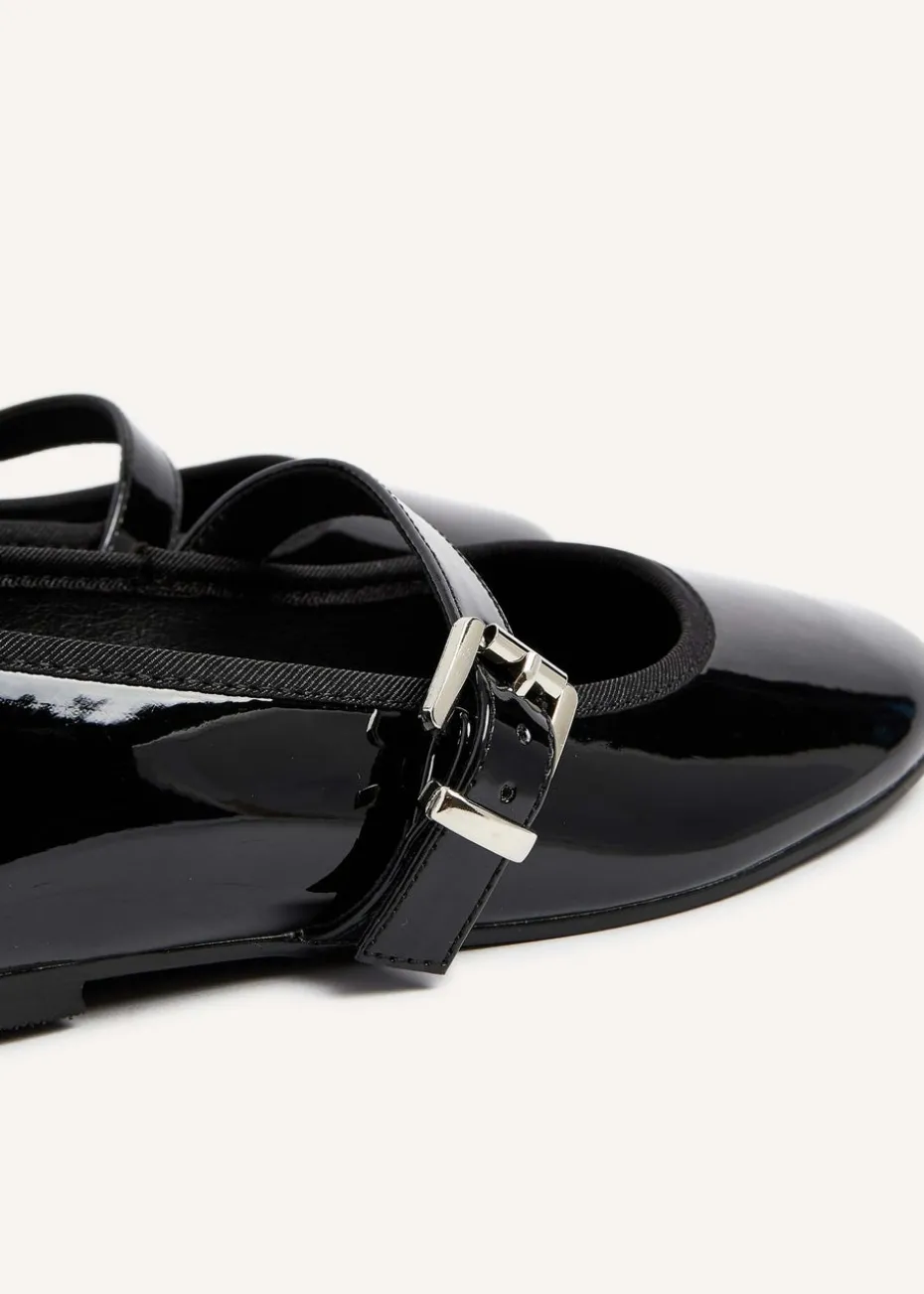 Linzi Odette Black Faux Patent Mary Jane Pumps