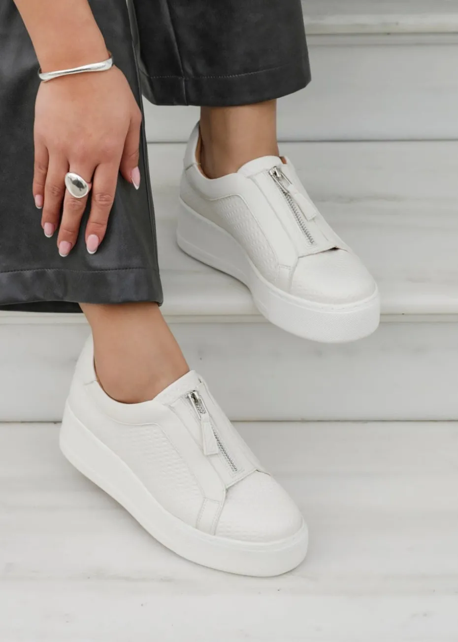 Linzi Piper White Faux Leather Platform Trainer