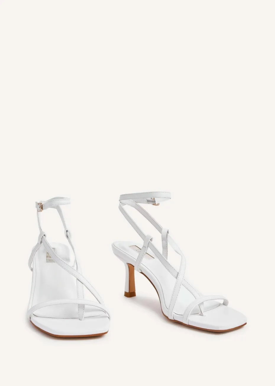 Linzi Roxanne White Faux Leather Toe-Post Strappy Heeled Sandals