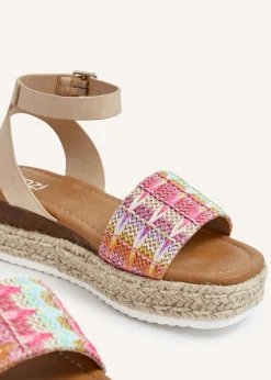 Linzi Sahara Wide Fit Multi Coloured Raffia Flatform Sandal