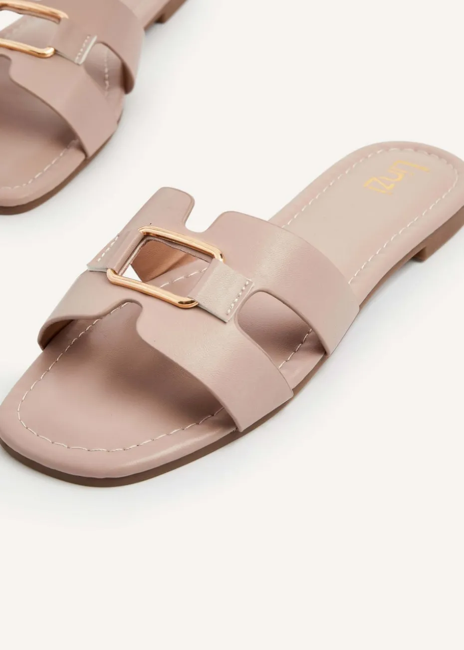 Linzi Sasha Nude Faux Leather Slider Sandal