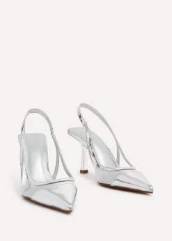 Linzi Shyla Silver Metallic & Perspex Sling Back Court Heel