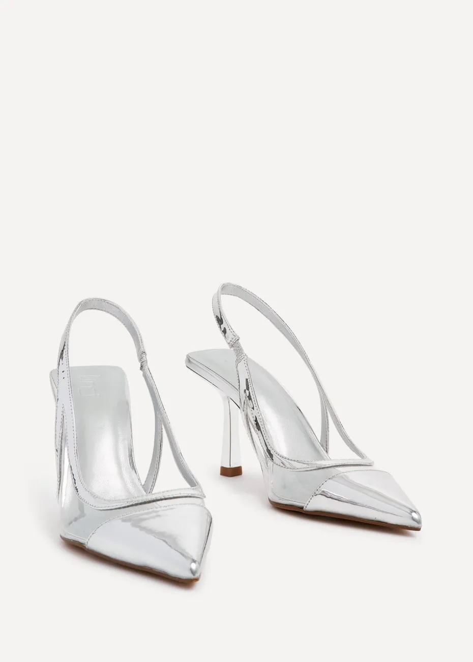 Linzi Shyla Silver Metallic & Perspex Sling Back Court Heel