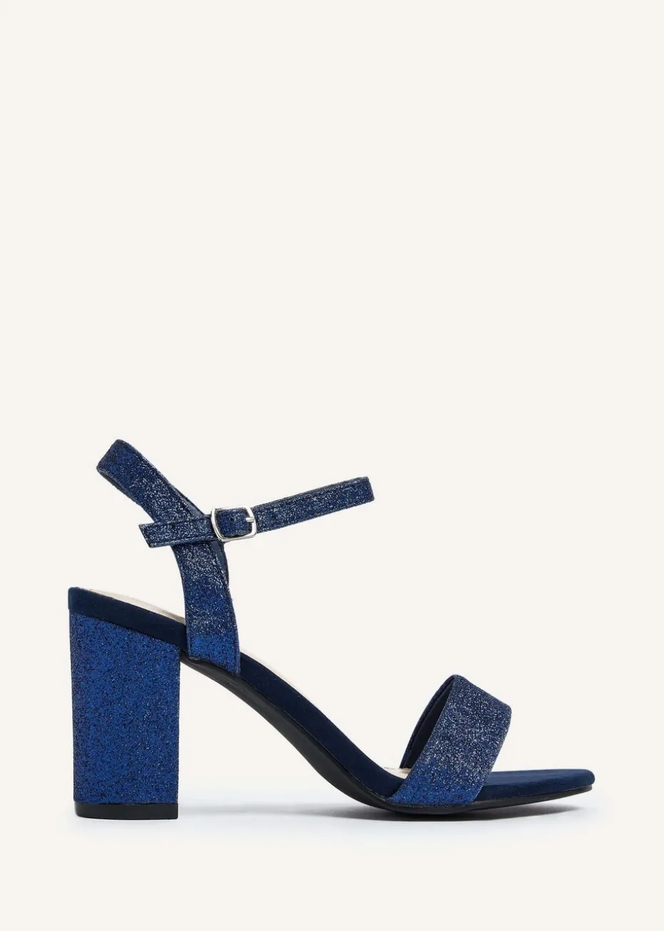 Linzi Skyline Navy Glitter Open Back Barely There Block Heeled Sandal