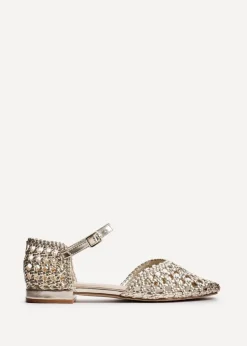 Linzi Suki Gold Faux Leather Woven Two Part Sandals