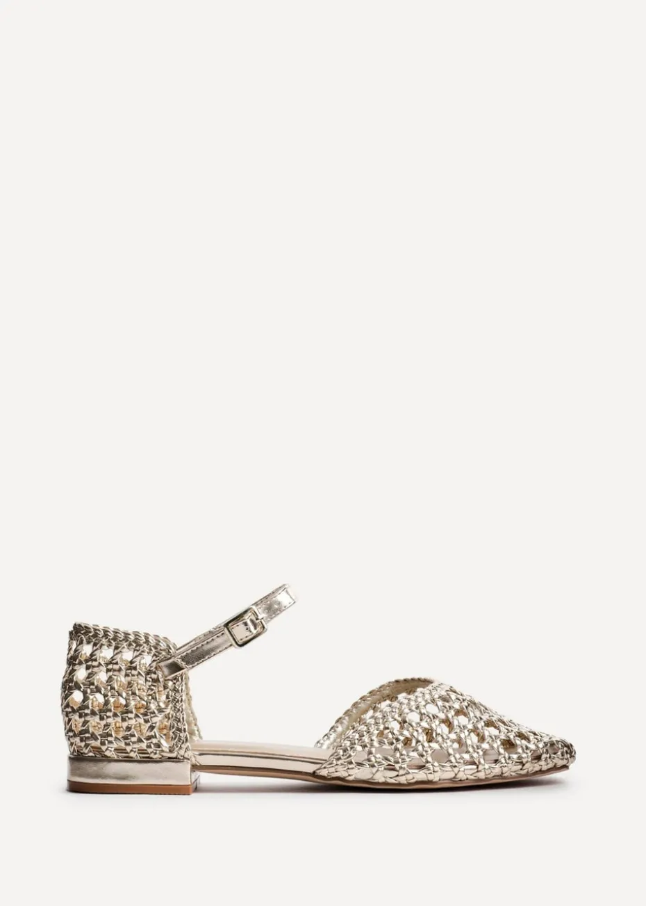 Linzi Suki Gold Faux Leather Woven Two Part Sandals