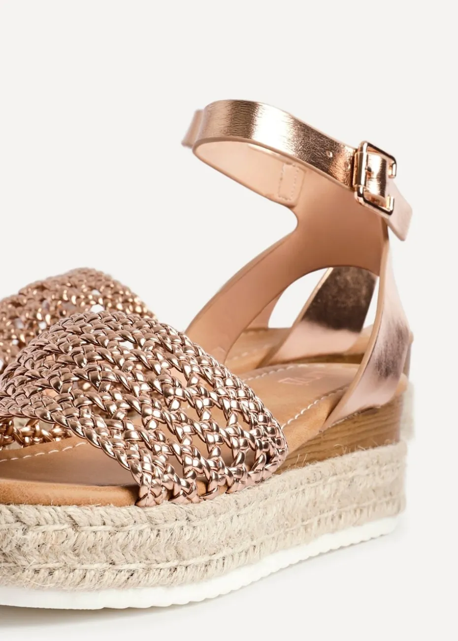 Linzi Sundown Pink Faux Leather Handwoven Espadrille Flatform Sandal