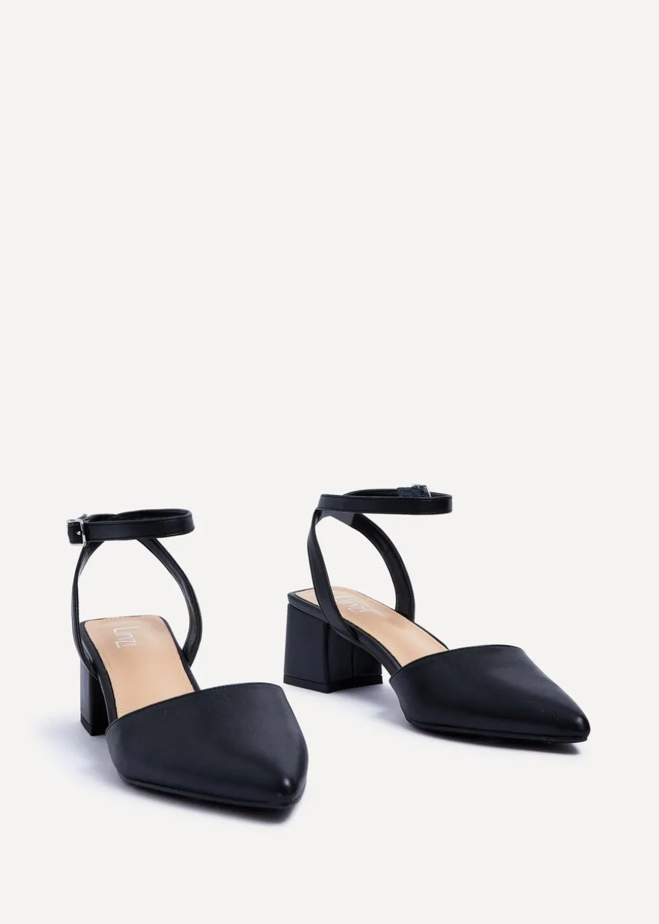 Linzi Suzy Wide Fit Black Faux Leather Court Heel