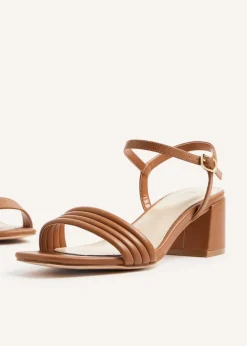 Linzi Toronto Tan Faux Leather Block Heeled Sandal