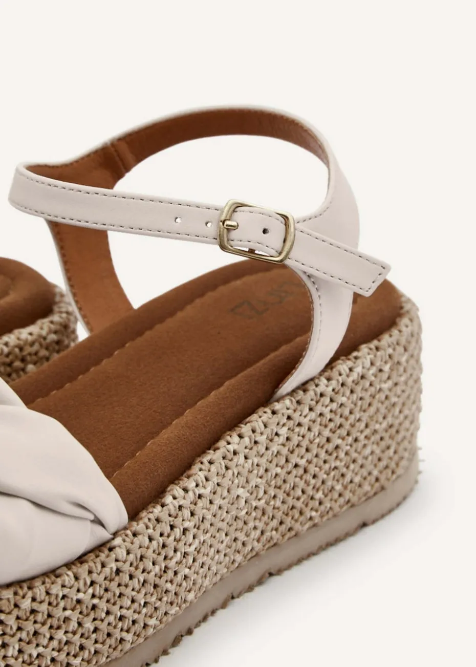 Linzi Twist Brown Faux Nubuck Plaited Front Strap Flatform Sandal