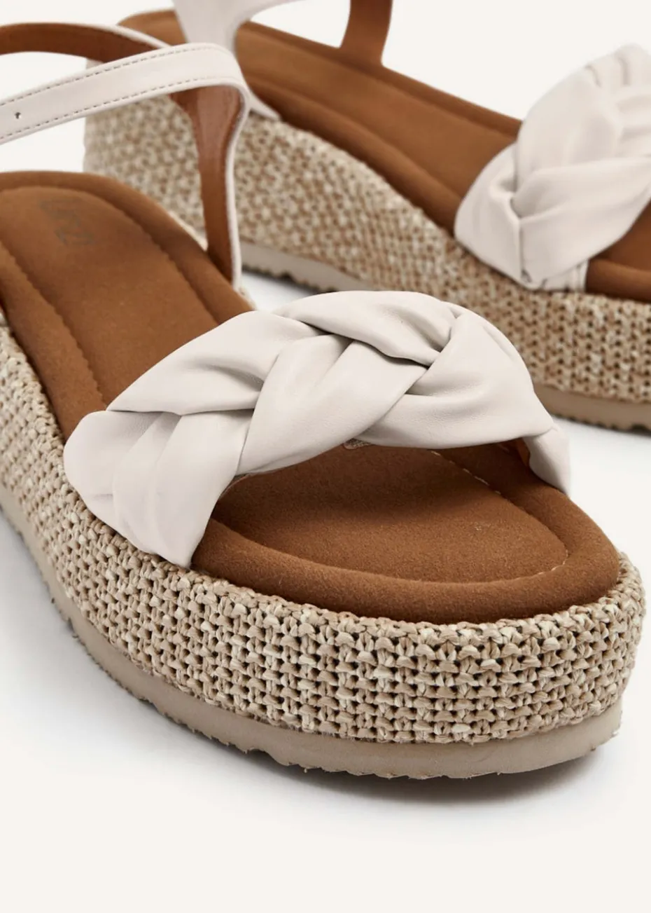Linzi Twist Brown Faux Nubuck Plaited Front Strap Flatform Sandal
