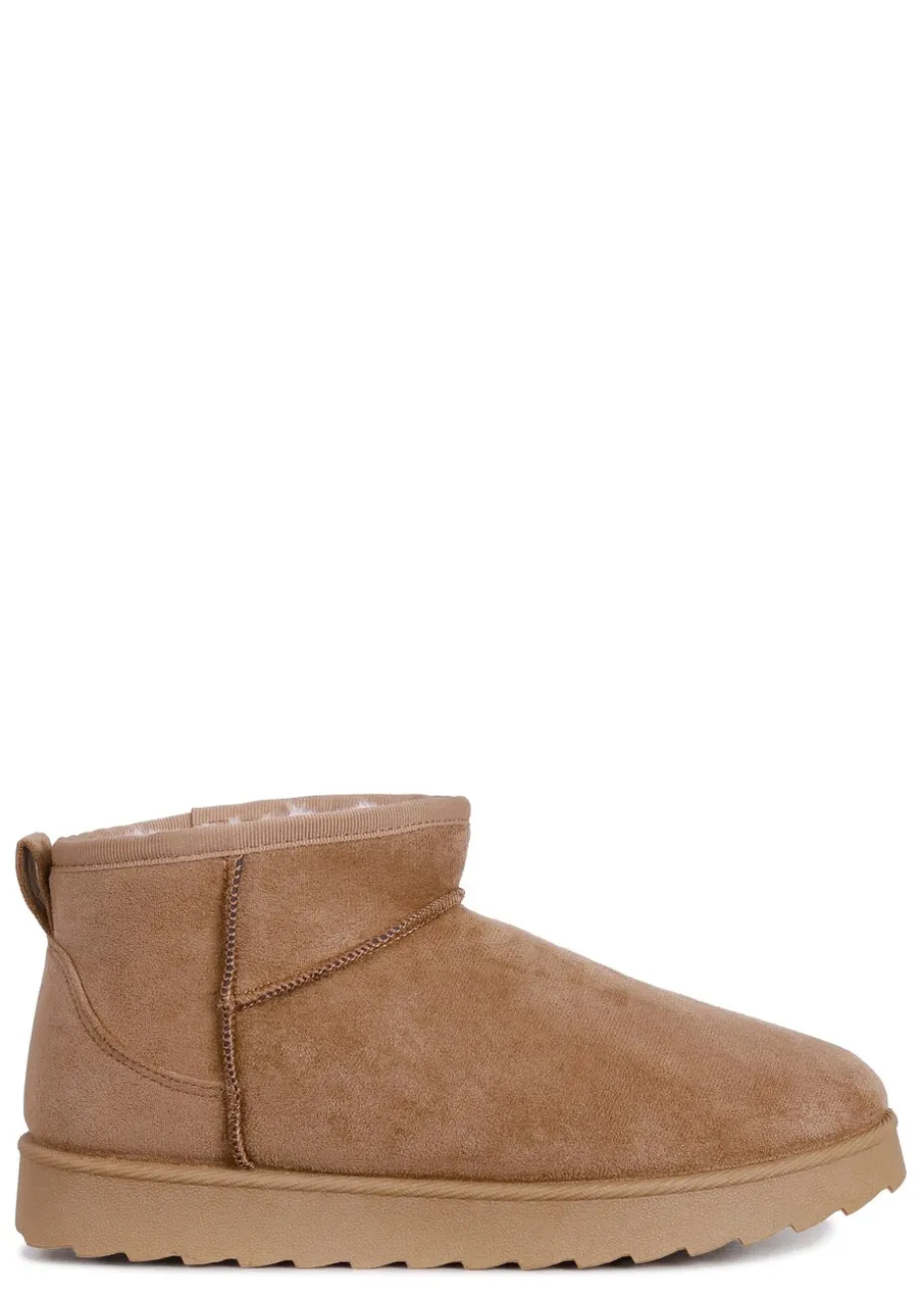 Linzi Ultra Mini Addy Chestnut Faux Suede Faux Fur Lined