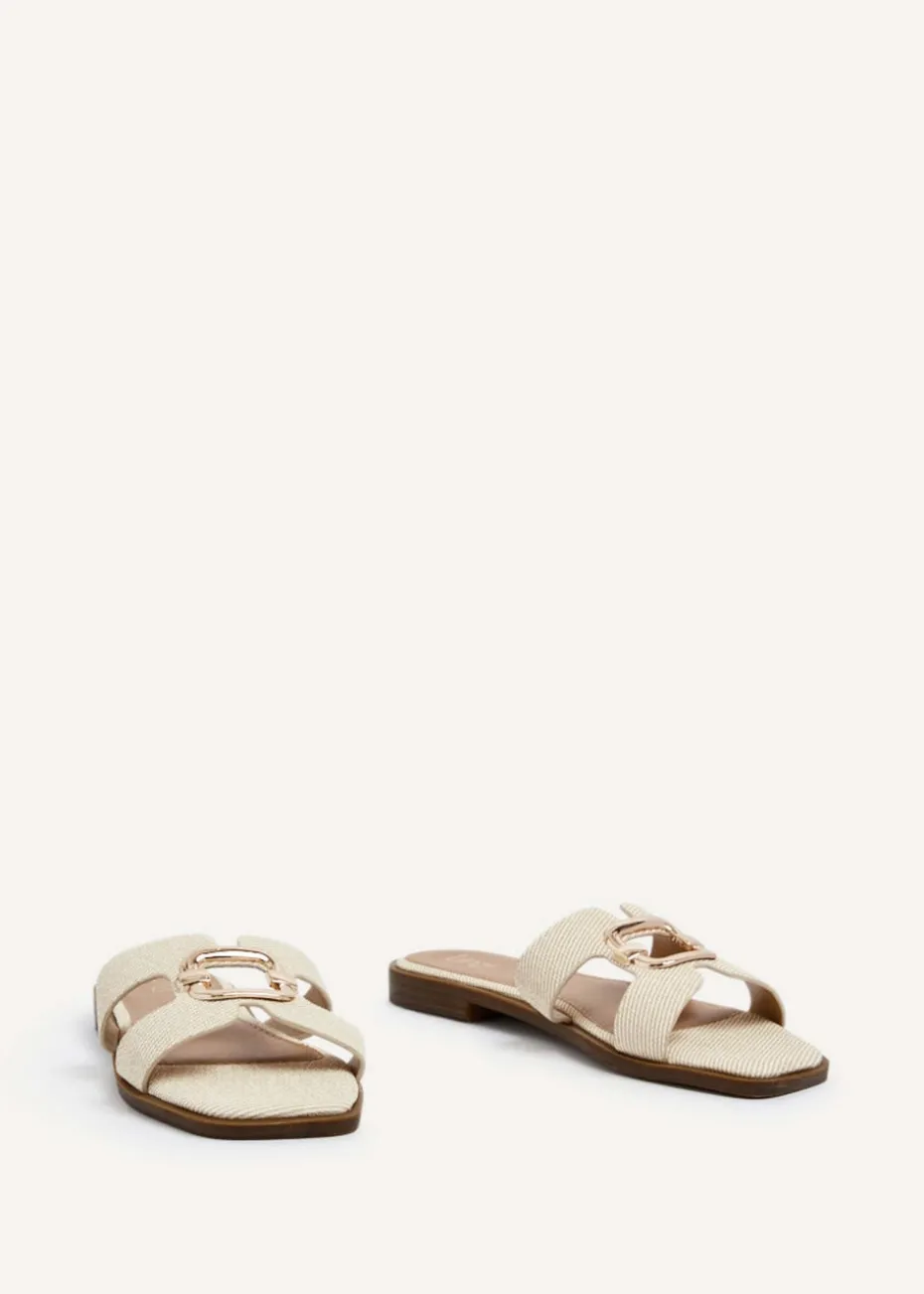 Linzi Vida Ivory Canvas Flat Sandal