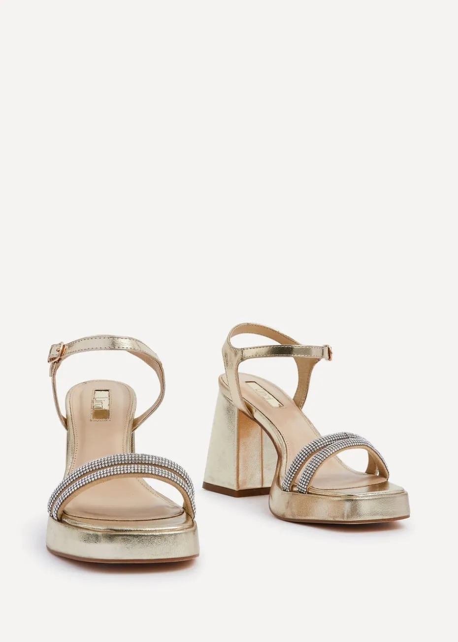 Linzi Xandra Gold Faux Leather Diamante Platform Heels
