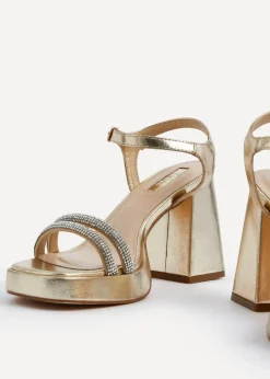 Linzi Xandra Gold Faux Leather Diamante Platform Heels