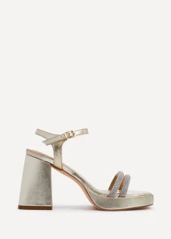 Linzi Xandra Gold Faux Leather Diamante Platform Heels