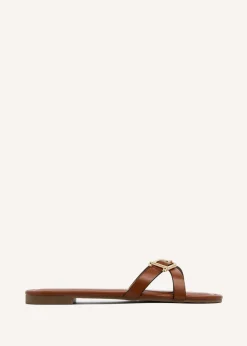 Linzi Yasmin Tan Faux Leather Crossover Slider Sandal